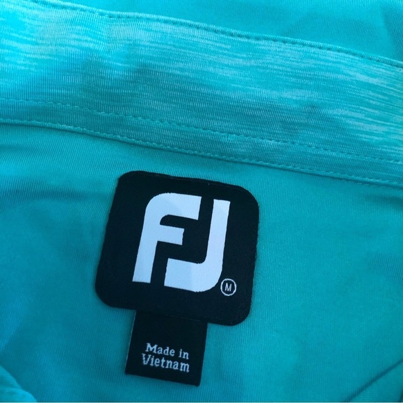 FootJoy Short Sleeve Golf Shirt Polo Mens Medium Teal Black Stripe ThriveHive - Picture 5 of 10